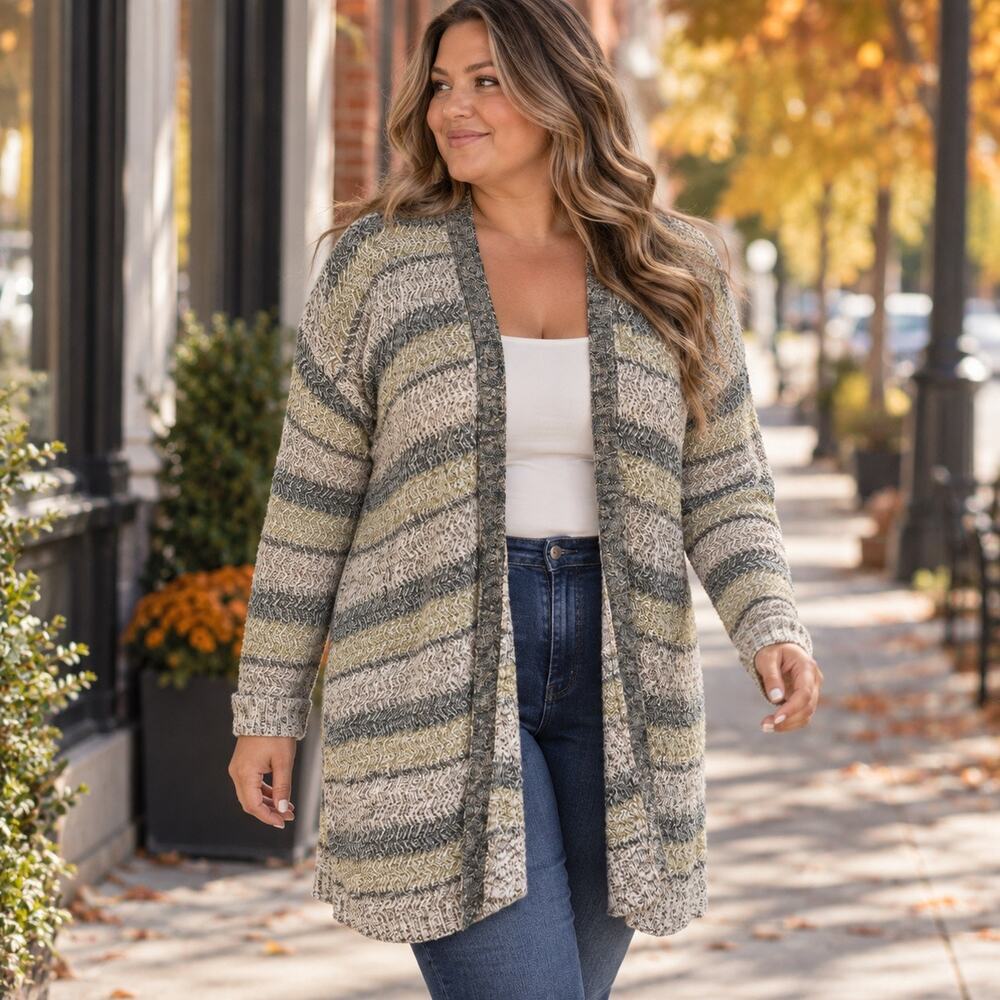 Lane Bryant 18/20 Metallic Striped Open Front Longline Cardigan Sweater